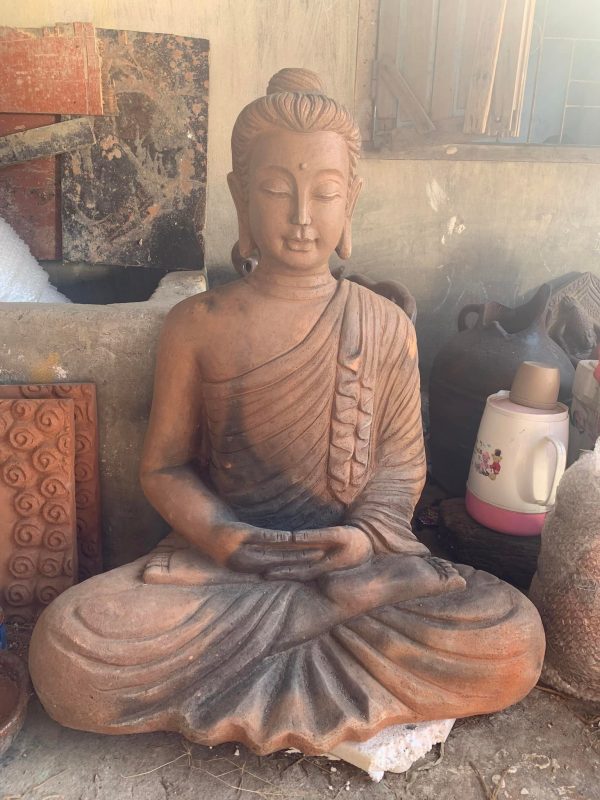 Tượng Phật Tổ Ngồi Thiền Gốm Đất Nung Màu Tự Nhiên 1